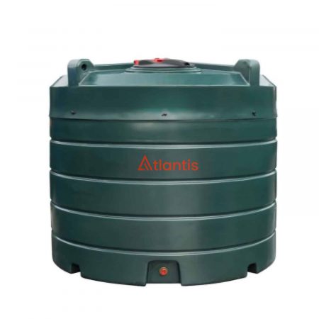 Atlantis 2500 Litre Vertical Bunded Plastic Oil Tank with Bottom Outlet Fitting Kit
