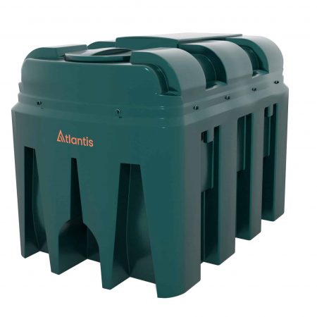 Atlantis 2450 Litre Horizontal Bunded Plastic Oil Tank with Bottom Outlet Fitting Kit