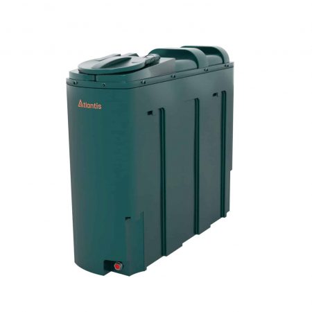 Atlantis 1000 Litre Slimline Bunded Plastic Oil Tank with Bottom Outlet Fitting Kit