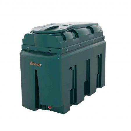 Atlantis 1200 Litre Slimline Bunded Plastic Oil Tank with Bottom Outlet Fitting Kit
