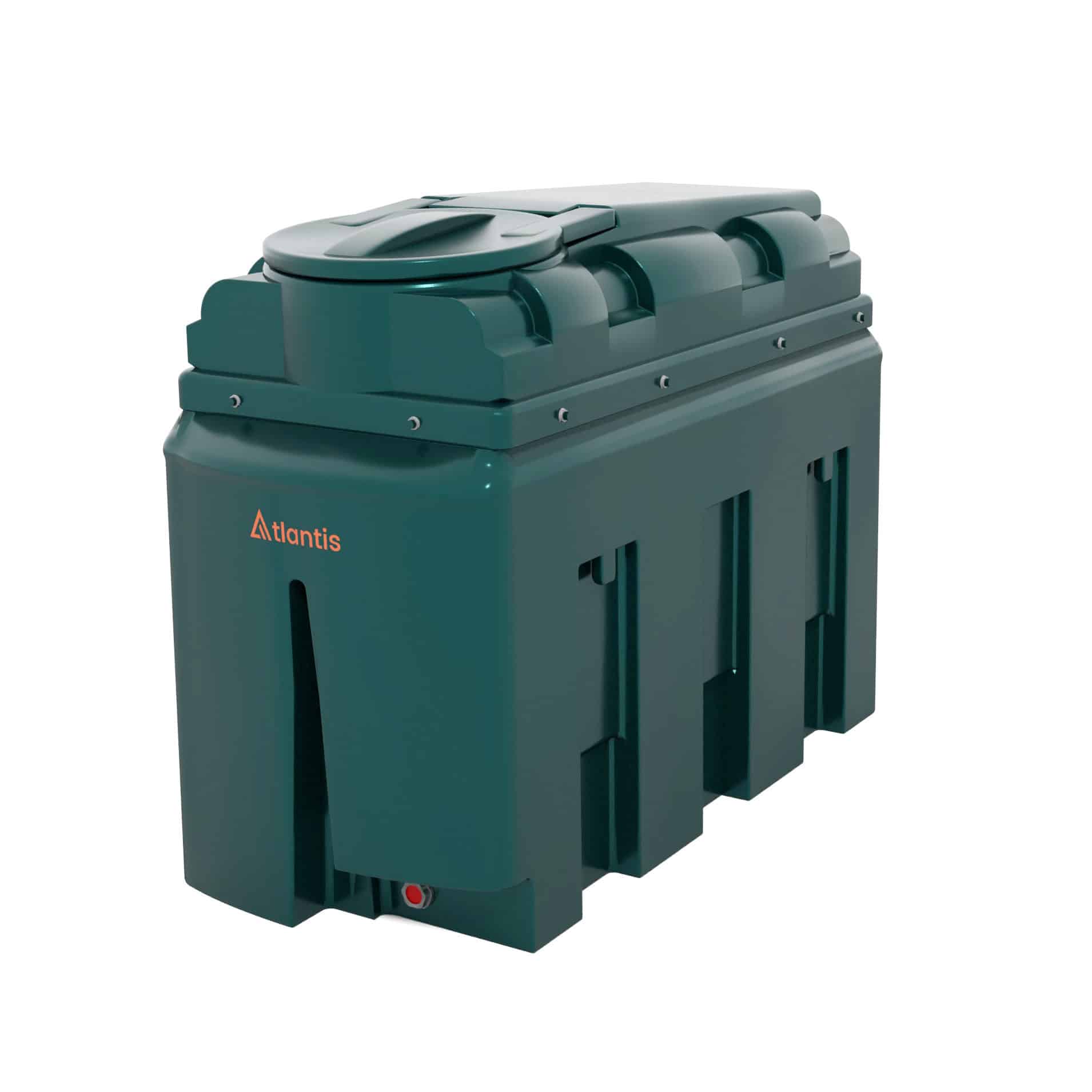 Atlantis 1200 Litre Slimline Bunded Plastic Oil Tank with Bottom Outlet Fitting Kit