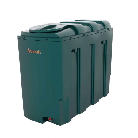 Atlantis 1750 Litre Slimline Bunded Plastic Oil Tank with Bottom Outlet Fitting Kit