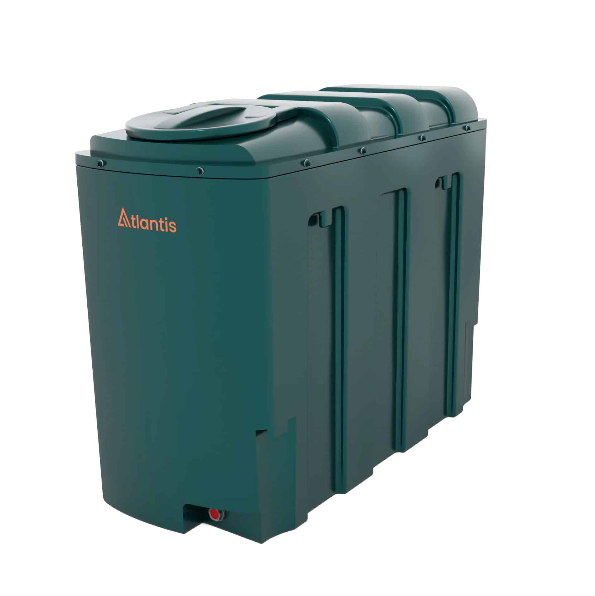 Atlantis 1750 Litre Slimline Bunded Plastic Oil Tank with Bottom Outlet Fitting Kit