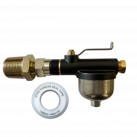 Black Premium Heating Oil Tank Filter with Isolation Valve - Kerosene Oil Filter, Heating Oil Filter, Heating Oil Tank Filter Valve