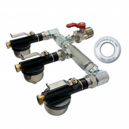 Ultra Compact Triple Oil Tank Isolation Valve with Filter | 3 Line OFV Kit