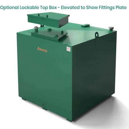 Square steel oil tank with bunded construction tank lid off elevated