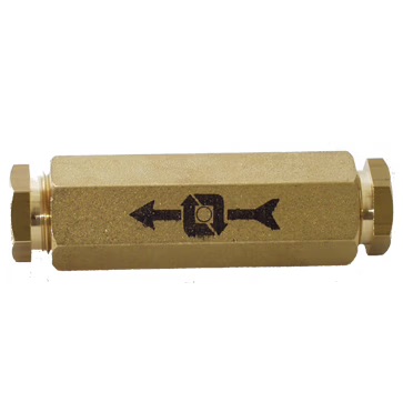 Oil Check Valve 3/8 F - Brass NRV for Oil with 8mm and 10mm pipe connectors